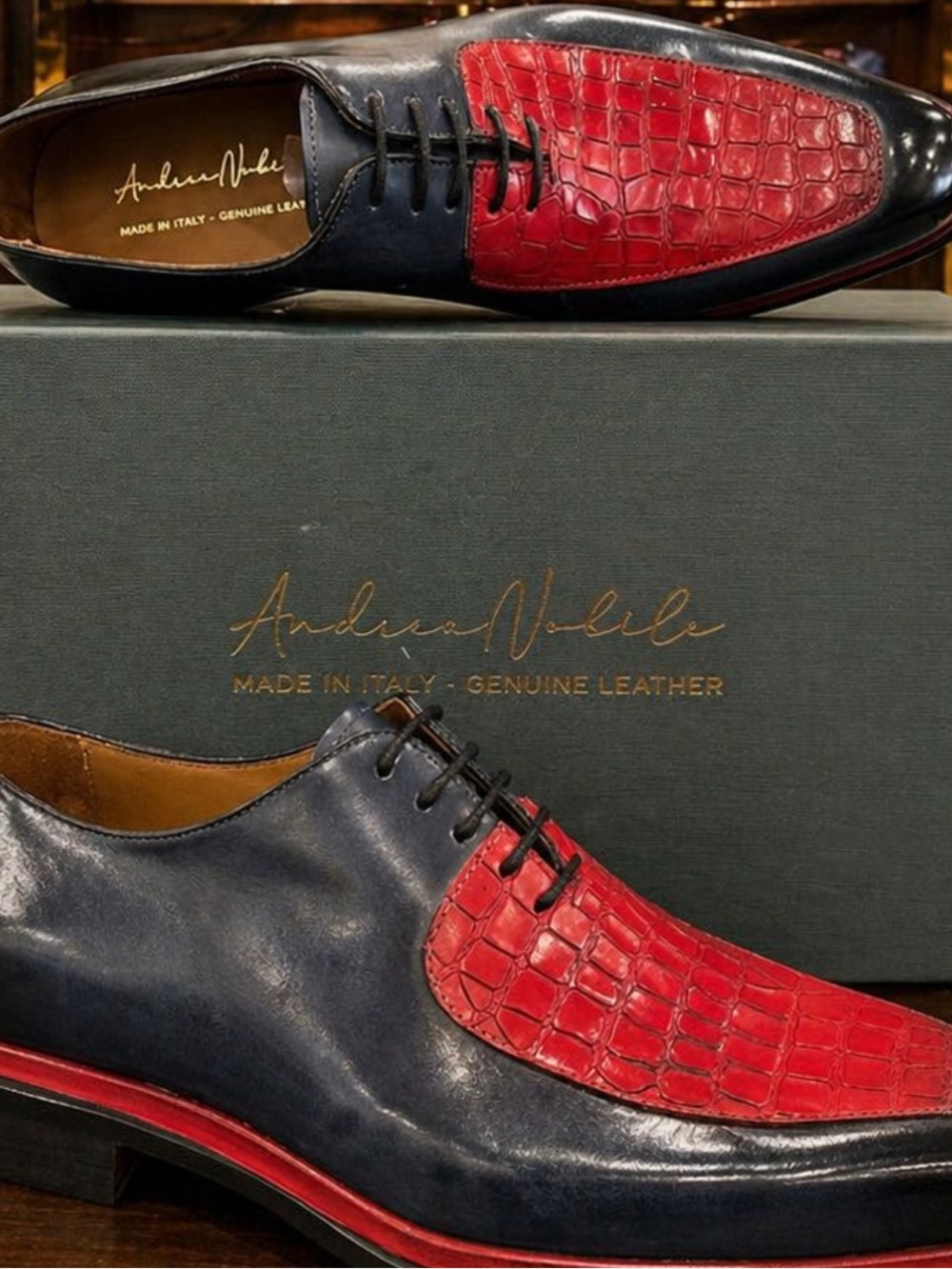 Men's Two-Tone Black and Red Leather Dress Shoes